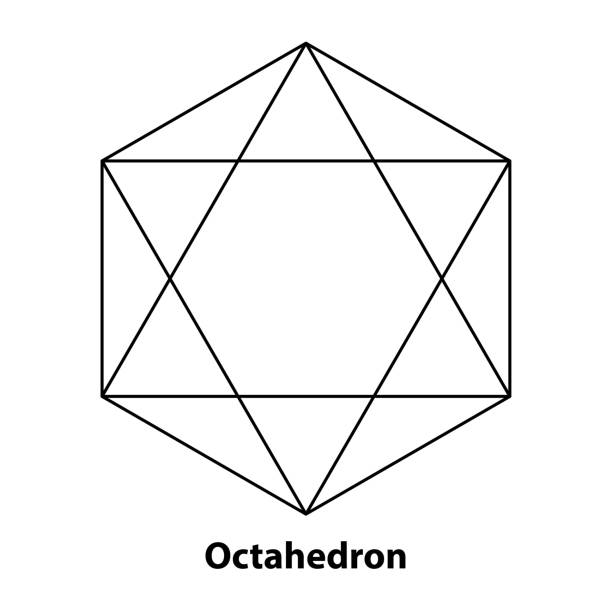 팔면체와 같은 수학적 기하학적 도형, 벡터 출력 라인 - geometric shape pyramid shape three dimensional shape platonic solid stock illustrations