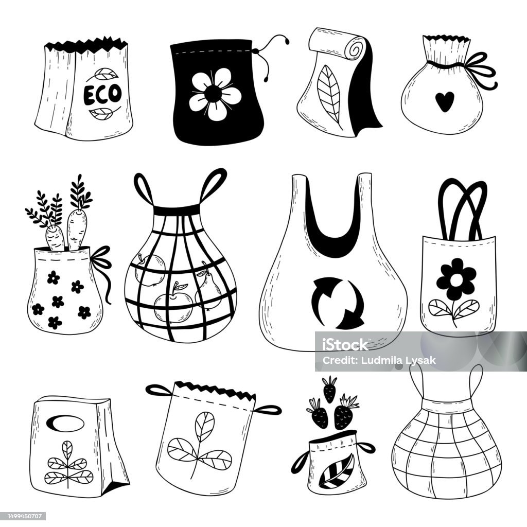Eco Bags Doodles Collection Paper Grocery Bags Eco Friendly Textile ...