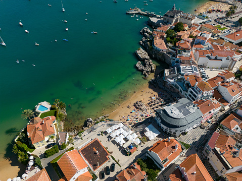 Top view of Praia da Rainha in Cascais, Lisbon, Portugal