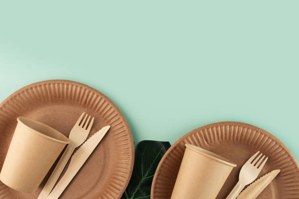 istock Disposable bamboo plates for eco-friendly picnics, Reusable wooden dishware for sustainable dining 1499470852