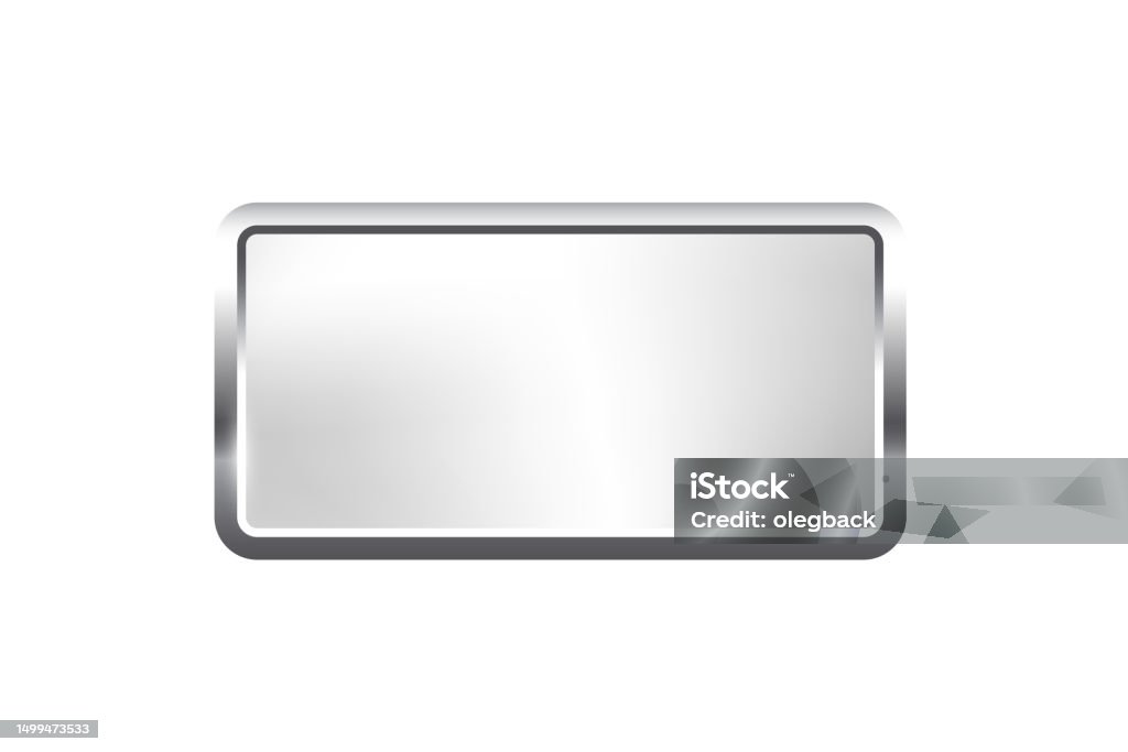 Silver Rectangle Button With Frame Vector Illustration 3d Steel Glossy ...