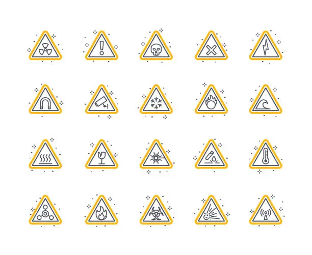 Vector illustration of Danger and warning icons color set