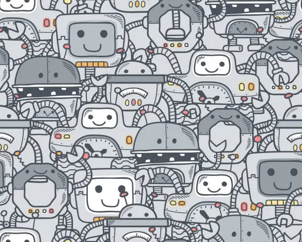 Vector illustration of Seamless pattern vector of funny robot cartoon