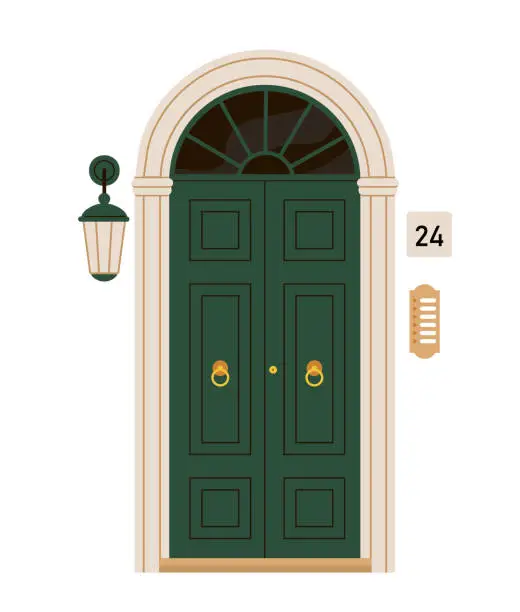 Vector illustration of Green door with lamp vector concept