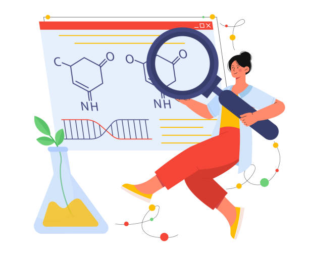 ilustrações de stock, clip art, desenhos animados e ícones de woman studying botany concept - science botany chemistry formula