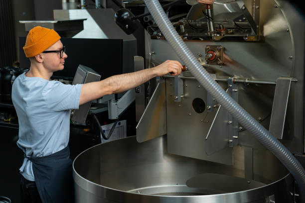 istock Modern coffee roasting factory, process of creating coffee. 1499487450
