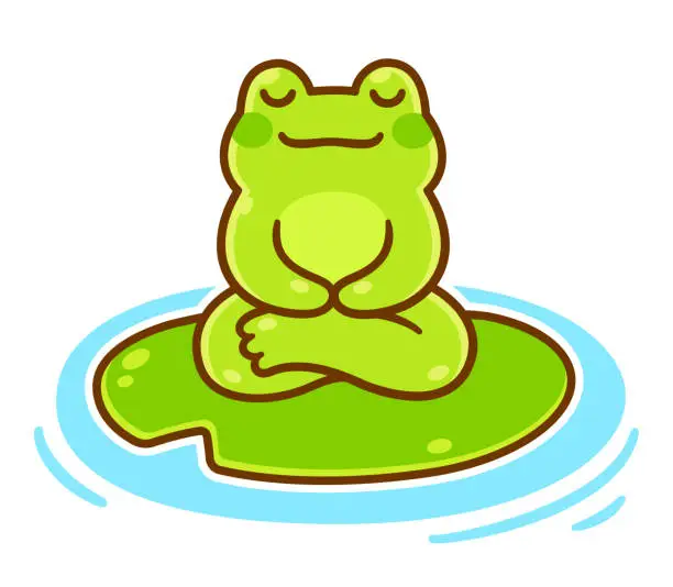 Vector illustration of Cute cartoon meditating frog