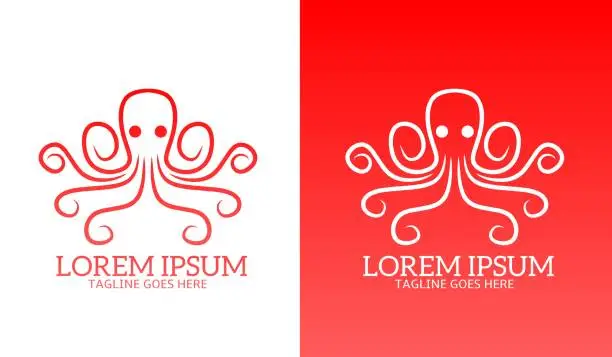 Vector illustration of line art octopus simple design for logo