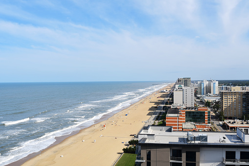 Virginia beach, VA/US: June 4, 2023- A rare aerial perspective and sights from the shore bring to light the true beauty of Virginia beach as one the top vacation destinations in the country.