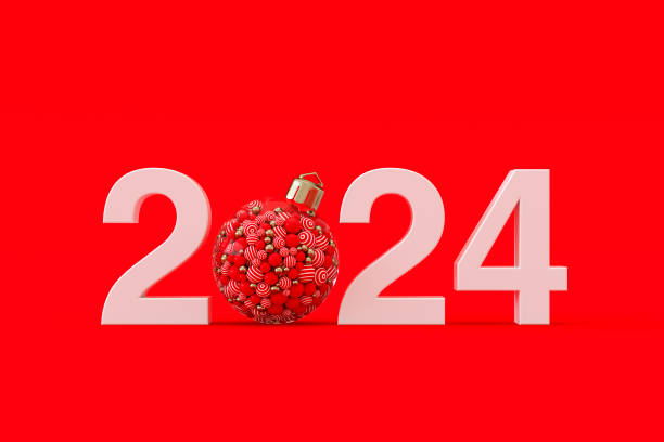 istock 2024 New year with Christmas ornament on red background 1499493828