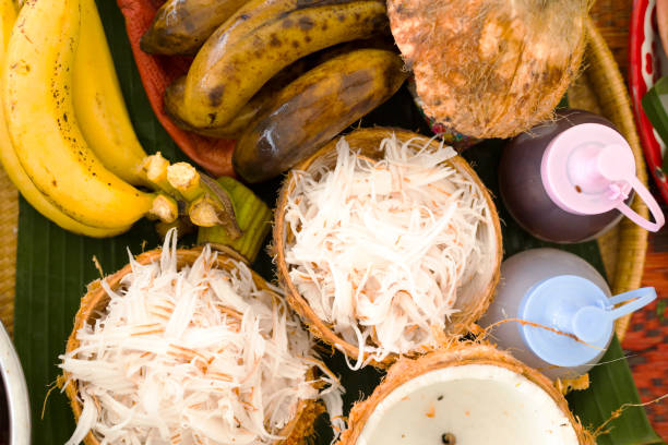 istock Shreddered coconut and thai bananas 1499495362
