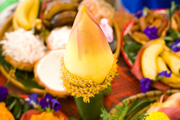 Thai banana flower between shreddered coconut and bananas