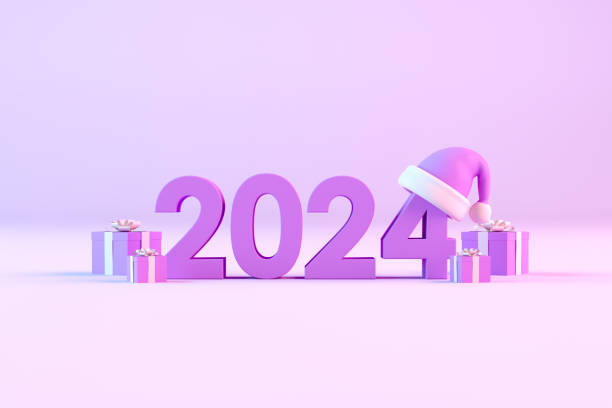 istock 2024 with Santa Hat New Year Christmas Neon Lighting Background 1499495711