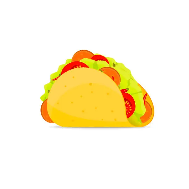 Vector illustration of Mexican tacos, traditional Mexican food, is a pastry wrapped around a filling