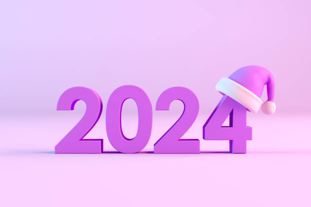 istock 2024 with Santa Hat New Year Christmas Neon Lighting Background 1499496002