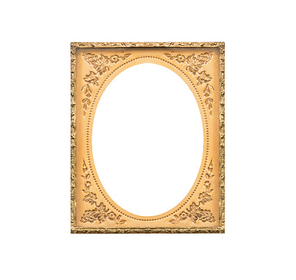 Antique Victorian tintype oval photo holder frame isolated with cut out center.