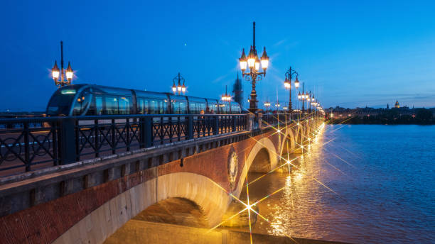 Stone bridge in Bordeaux stock photo