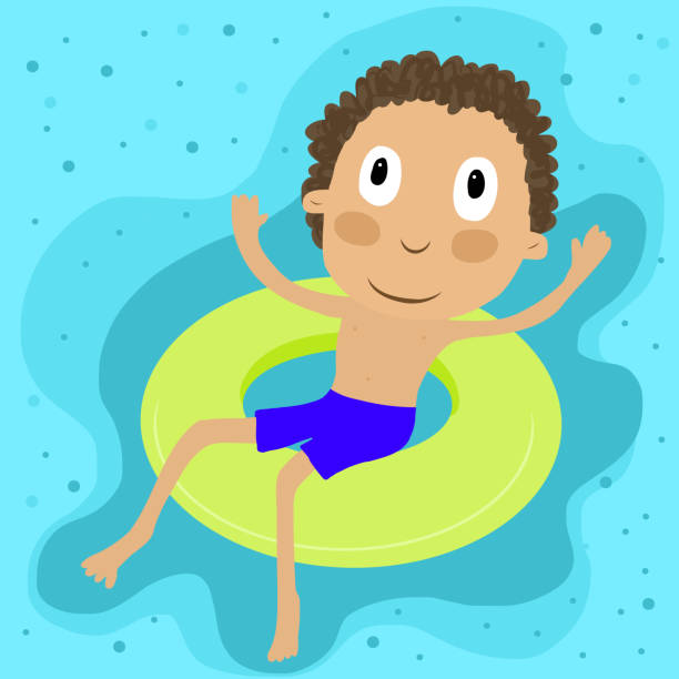 풍선 반지에 소년 - swimming pool child water park inflatable stock illustrations
