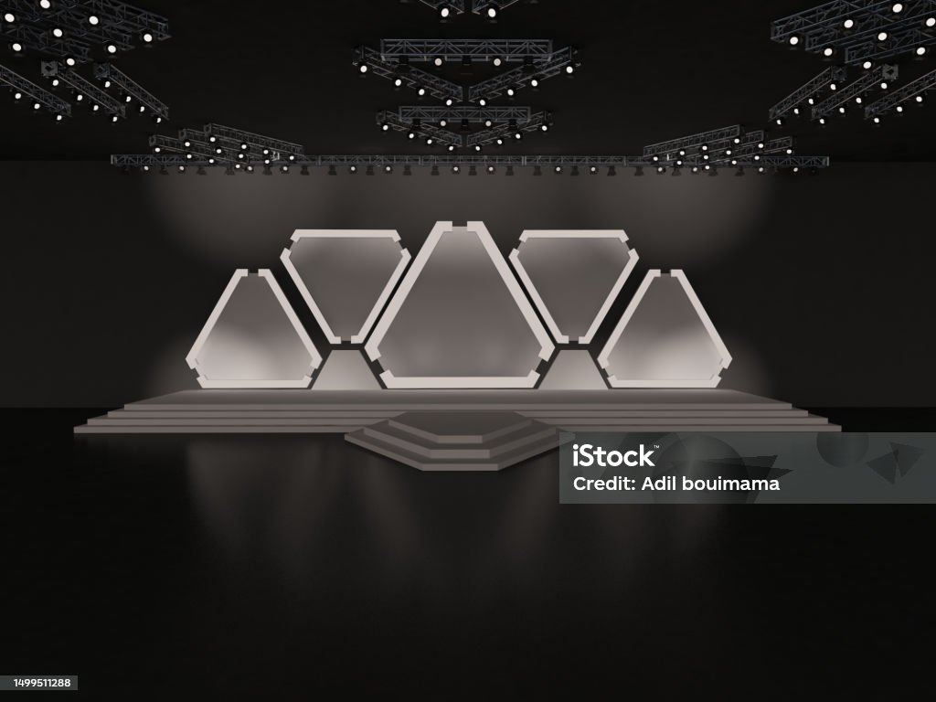 Pyramid Backdrop Design Event Empty Stage Front View Including Stairs With Five Pyramid ...