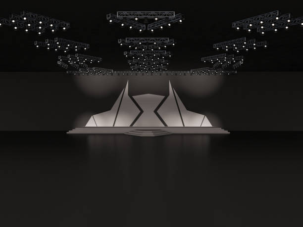 istock event stage with custom backdrop design and stage stairs. front view. interior hall. spotlight ceiling system. 3d rendering illustration 1499512109