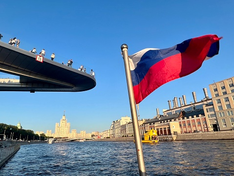 Russian flag on a tour boat