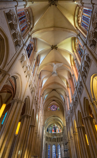 St John the Baptist Cathedral Basilica Arches Stained Glass Lyon France. Cathedral begun in 11800 and finished in 1480.