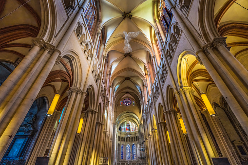 St John the Baptist Cathedral Basilica Arches Stained Glass Lyon France. Cathedral begun in 1180 and finished in 1480.