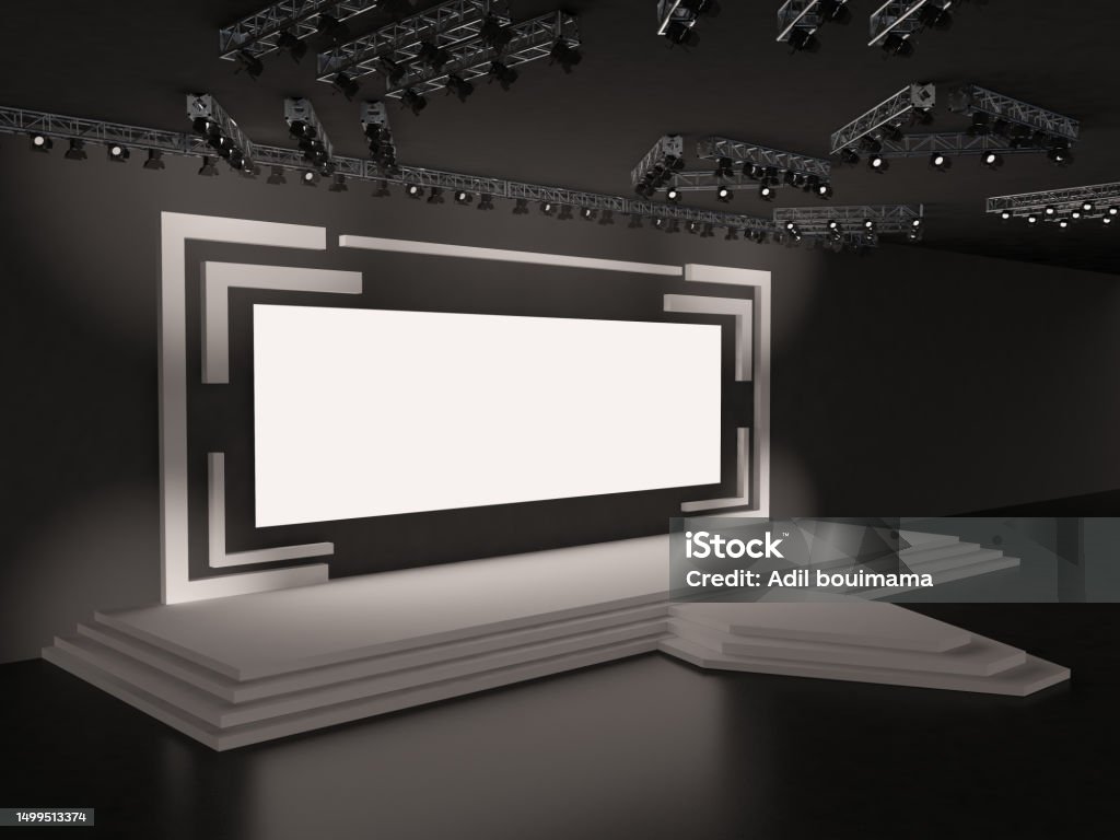 Rectangular Stage Rendering Event Empty Stage With Stairs In Perspective View A Rectangular Led ...