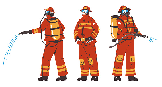 Firefighter fire fireman safety character isolated set. Vector design graphic