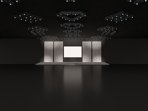 Rectangular Stage Rendering Event Empty Stage With Stairs In Front View A Rectangular Led Screen ...