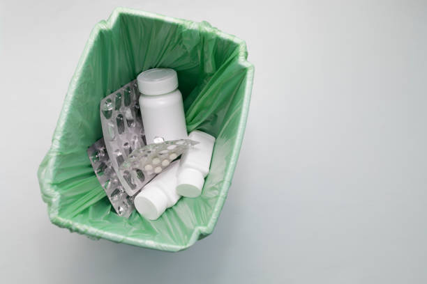 istock Template Trash Bin, Basket Full Of Medication, Supplement. Pills, Tablet Bottles, Empty Capsule Pastilles. Medical Waste, Drug Consumption Concept. Pharmacy. Horizontal Plane Copy Space For Text. 1499514757