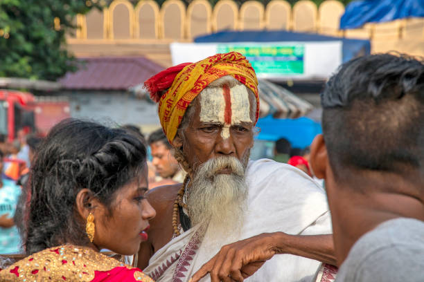 08th july 2022 puri odisha india :Portrait of the saint waiting in front of the Jagannath temple in Puri on the day of the chariot. Saints and monks from different parts of the country come to Puri on Rath Yatra.