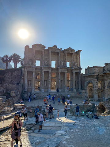 Selcuk, Izmir, Turkey July 2, 2022 Library of Celsus in the ancient city of Ephesus, Turkey. Ephesus is a UNESCO World Heritage site.
