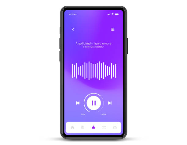 mobile web-anwendungsschnittstelle für musik-player-anwendung für mobile app, geschäft, website. sound app ui ux gui vorlage. responsive website-wireframes. webdesign-ui-kit. musik-dashboard. - mobile phone mobility telephone computer stock-grafiken, -clipart, -cartoons und -symbole