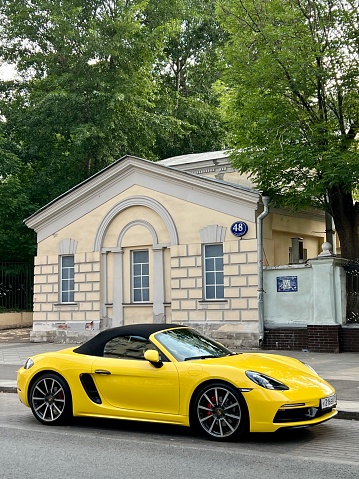 Moscow, Russia - June 17, 2023: Porsche parked on Moscow street