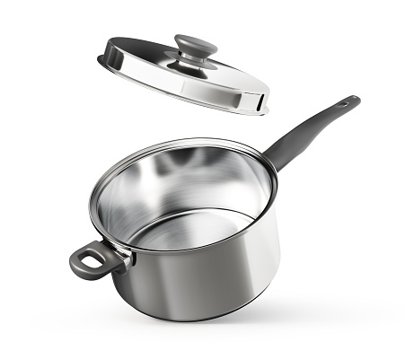 Steel saucepan on a white background. 3d illustration