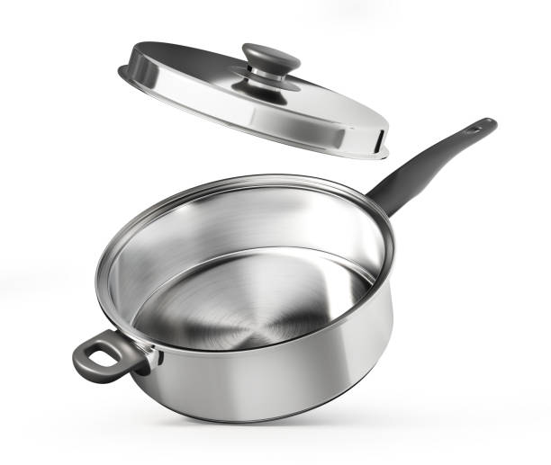 Steel saucepan on a white background. 3d illustration