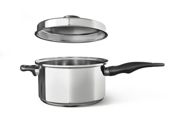 Steel saucepan on a white background. 3d illustration