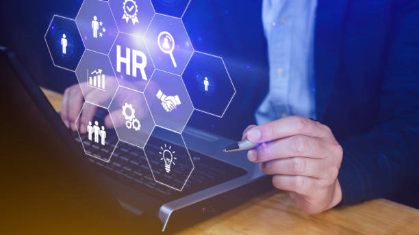 istock Businessman hand pressing human resources button, Human resources, HR management, employment, headhunting concept, hand holding modern social buttons on virtual background 1499520661