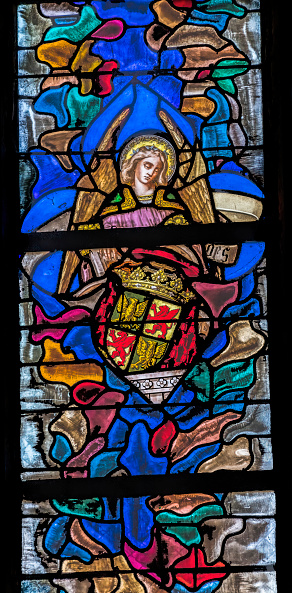 Angel Stained Glass St John the Baptist Cathedral Basilica Lyon France. Cathedral begun in 1180 and finished in 1480.