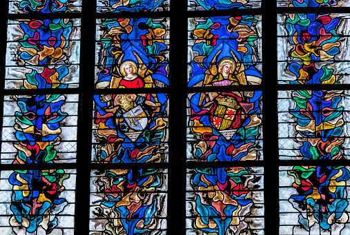 Angels Stained Glass St John the Baptist Cathedral Basilica Lyon France. Cathedral begun in 1180 and finished in 1480.