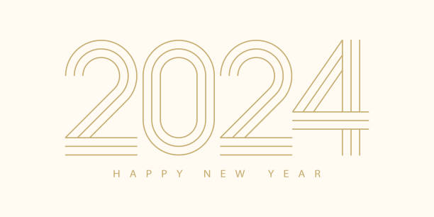 ilustraciones, imágenes clip art, dibujos animados e iconos de stock de 2024 feliz año nuevo. 2024 texto moderno vectorial diseño de lujo color dorado. - tarjeta de año nuevo