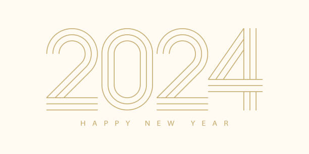 stockillustraties, clipart, cartoons en iconen met 2024 happy new year. 2024 modern text vector luxury design gold color. - nieuwjaarskaart 2024
