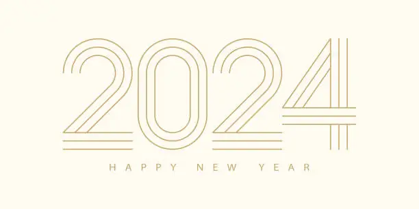 Vector illustration of 2024 Happy New Year. 2024 modern text vector luxury design gold color.