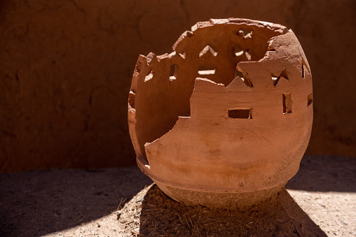 Old vase purposely broken in a decorative way, Morocco