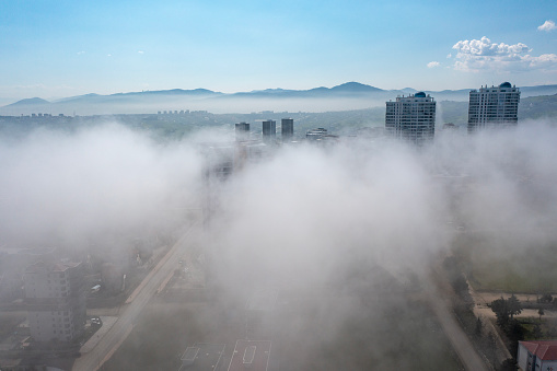 Aerial View of Samsun  City Covered in Fog