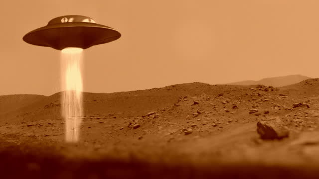 Astronaut alone on the red planet Mars. Abducted by the UFO spaceship