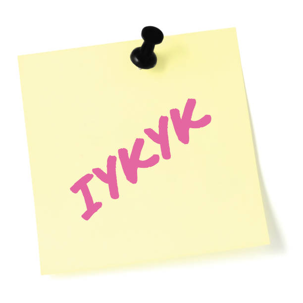 If you know, you know acronym IYKYK typography text macro closeup, pink marker written generation Z Tiktok slang word, hashtag #iykyk selected group inside jokes specific community content understanding knowledge concept, isolated yellow adhesive post-it sticky note abbreviation sticker, black pushpin thumbtack, large detailed reminder memo letter message metaphor si lo sabes, sabes acrónimo iykyk text macro closeup, marcador rosa generación escrita z tiktok jerga, grupo seleccionado dentro de chistes específico contenido de la comunidad concepto de conocimiento, adhesivo amarillo aislado post-it nota adhesiva, c