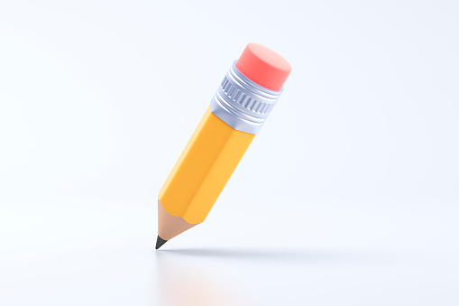 Sharp yellow pencil with eraser on a white background.