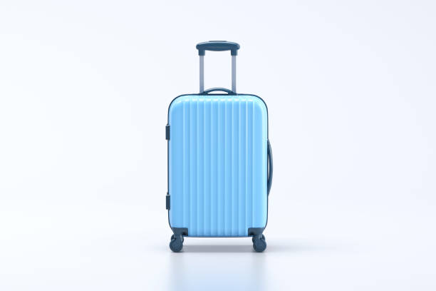Blue suitcase 3d illustration wheeled luggage stock pictures, royalty-free photos & images